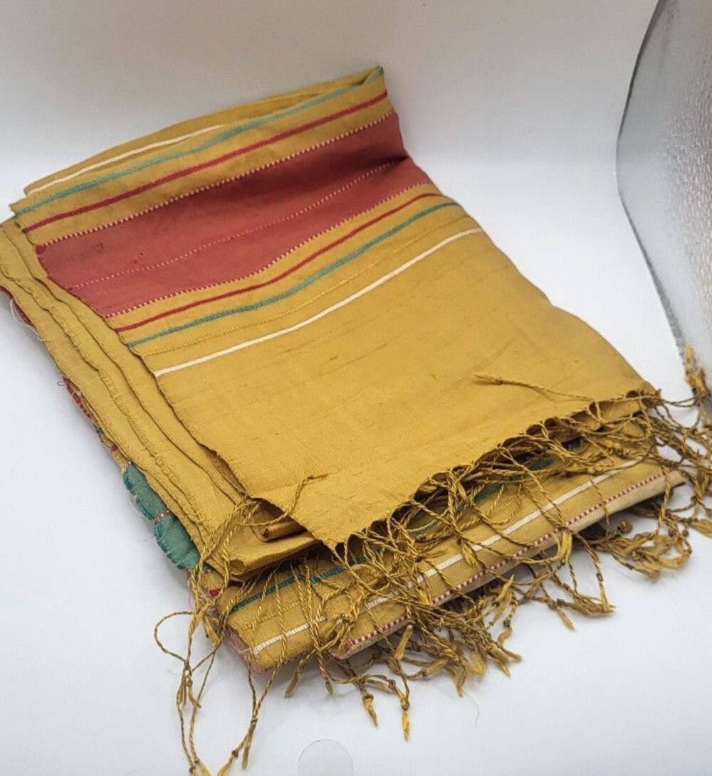 Stunning Silk Weave Striped Gold Green Tassel 11in wide by 70in long Fall Colors